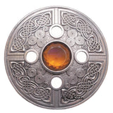 Celtic Spiral plaid brooch case in lead free pewter.  Selection of center stone colors available.  Made in Scotland.  Scottish Treasures Celtic Corner
