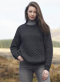 aran crewneck sweater in charcoal
