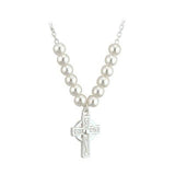 Rhodium Plated Celtic Cross Pearl Necklet (kids) - Celtic Corner / Scottish Treasures