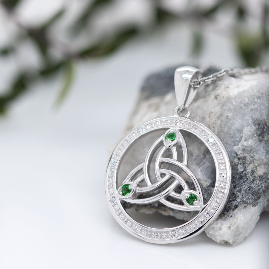 Trinity Knot Circle Pendant with Crystals