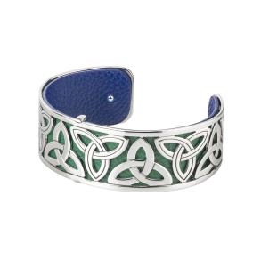 Rhodium and Gold Plated Leather Trinity Bangle - Celtic Corner / Scottish Treasures