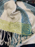 Feenish design with celtic border pashmina.  Cream, green/teal shades. Scottish Treasures Celtic Corner