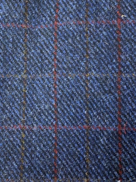 Sample swatch for blue harris tweed tartan flat cap