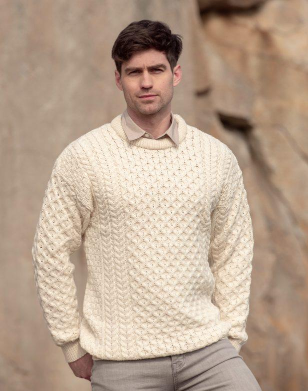 Natural crewneck aran sweater