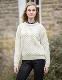 aran crewneck sweater in natural color