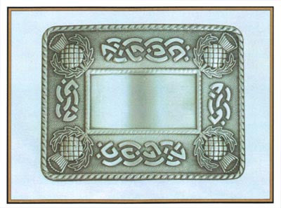 Thistle kilt buckle with celtic knotwork.  Scottish Treasures Celtic Corner