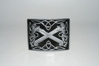 Highland saltire kilt buckle in black chrome finish.  Scottish Treasures Celtic Corner
