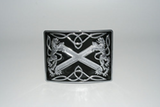 Highland saltire kilt buckle in black chrome finish.  Scottish Treasures Celtic Corner