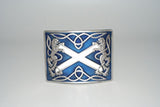 Saltire buckle with lion and St. Andrews cross; blue enamel.  Scottish Treasures Celtic Corner