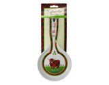 Highland cow ceramic spoon rest with tartan border.  Celtic Corner Scottish Treasures