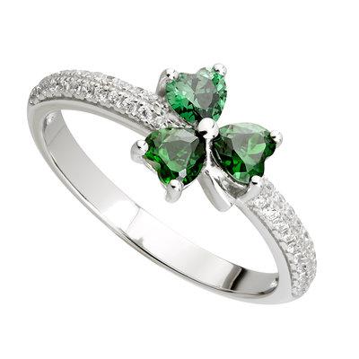 Green Shamrock Ring with CZ - Celtic Corner / Scottish Treasures
