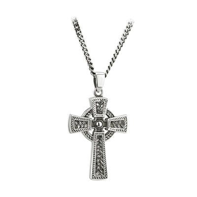 Sterling Silver oxidised celtic cross, large, with belcher chain.  Celtic Corner Scottish Treasures