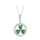 Sterling silver shamrock pendant with green and clear crystal cz stones.  Made in Ireland.  18 inch chain.  Scottish Treasures Celtic corner