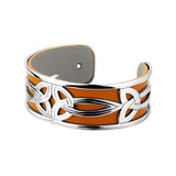 Rhodium and Gold Plated Leather Trinity Knot Cuff Bangle - Celtic Corner / Scottish Treasures
