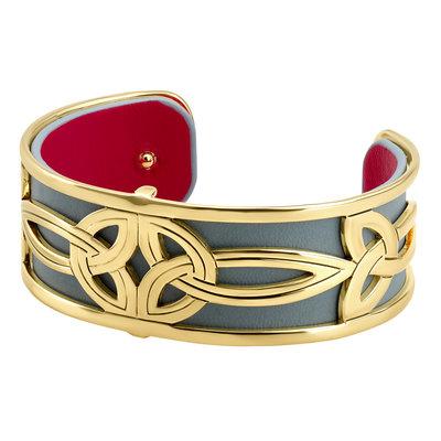 Rhodium and Gold Plated Leather Trinity Knot Cuff Bangle