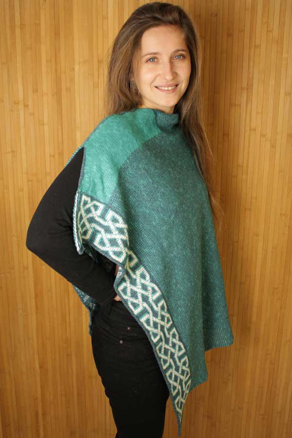 spearmint colored ballatar poncho with celtic knots