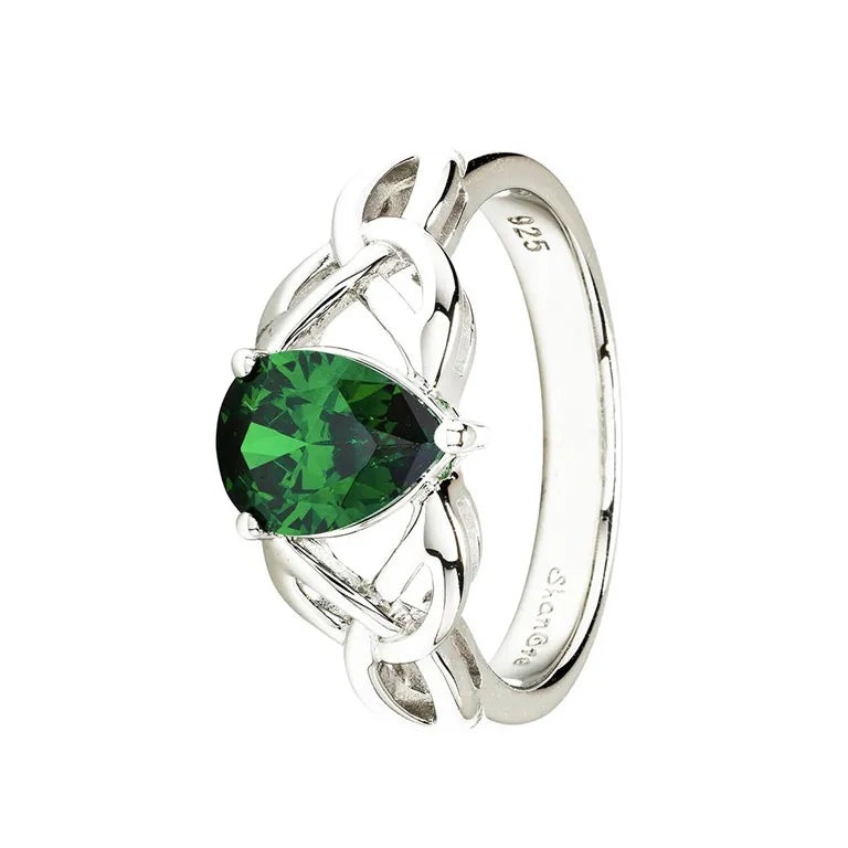 Trinity ring with green lab created gem