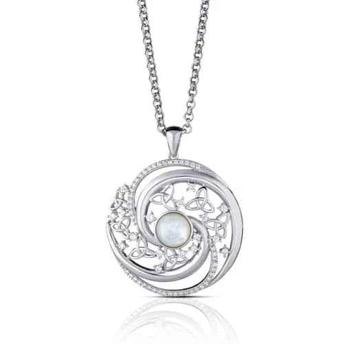 Diamond White Gold Irish Celtic Spiral Necklace Engravable Irish Made