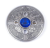 Celtic Spiral plaid brooch case in lead free pewter.  Selection of center stone colors available.  Made in Scotland.  Scottish Treasures Celtic Corner
