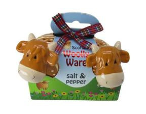 Highland cow salt and pepper shakers.  Scottish Treasures/Celtic Corner