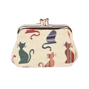 Cats adorn this coin purse done in tapestry fabric with two separate pockets.  Scottish Treasures Celtic Corner