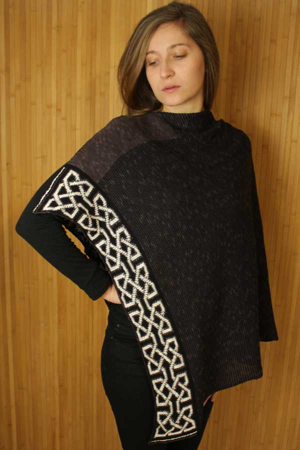 charcoal and white poncho with celtic knots