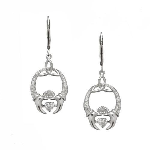 Dancing stones silver earrings with claddagh, trinity knot and cz stones.  Scottish Treasures Celtic Corner