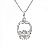 Dancing stone claddagh pendant with trinity knot and CZ stones.  Scottish Treasures Celtic Corner