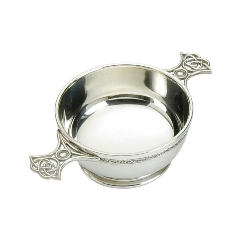 Pewter quaich with celtic weave handles.  Made in England.  Scottish Teasures Celtic Corner
