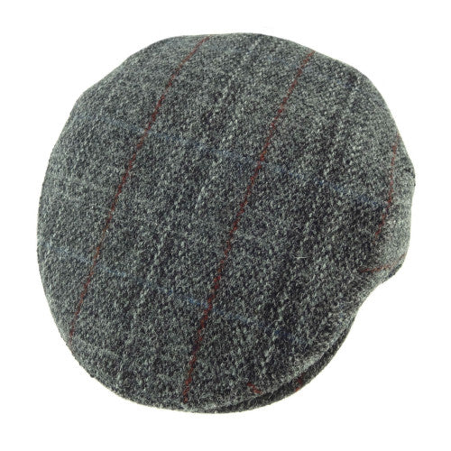 grey plaid Harris Tweed flat cap.  Fully lined.  Made in the UK.  Scottish Treasures