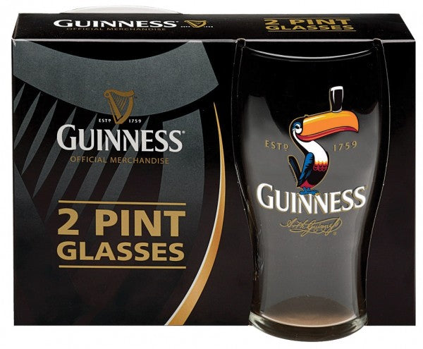 Official Guinness pint glass with toucan.  Comes in a set of two gift boxed.  Celtic Corner/Scottish Treasures