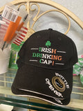 Irish Drinking Cap with bottle opener in brim and embrodiered shamrock with 3 tone Irish Flag colors used in the wording Irish Drinking Cap.  Celtic Corner/Scottish Treasures