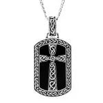 Sterling Silver Men's Onyx Celtic Cross Dog Tag Necklace