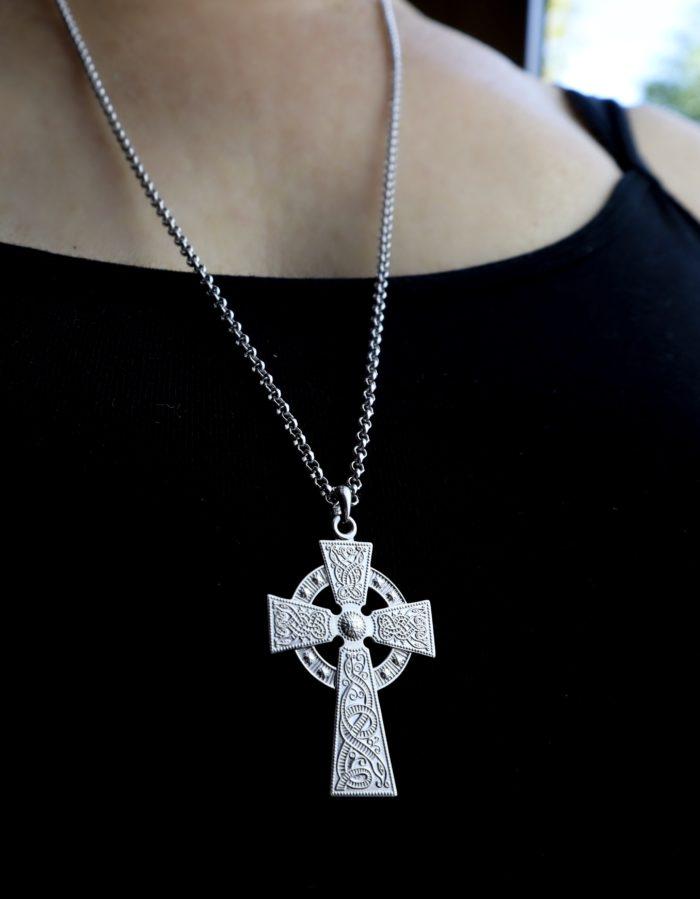 Sterling Silver Celtic Cross Pendant Featuring Connemara Marble