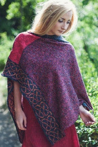 celtic knot poncho, linen and silk, berry color
