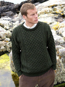 Dark Green crewneck aran sweater