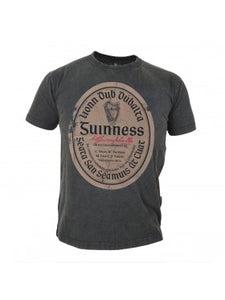 Guinness distressed gaelic label tshirt in charcoal grey.  Premium heavy weight tshirt.  Celtic Corner/Scottish Treasures