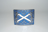 Highland Saltire kilt buckle in blue chrome finish.  Scottish Treasures Celtic Corner
