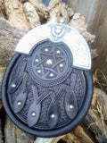 Hand tooled  saddle leather with star of david and pewter cantle