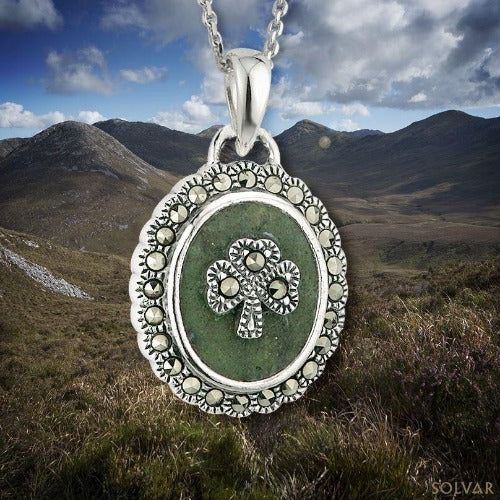 Connemara Marble Silver Shamrock Irish Pendant