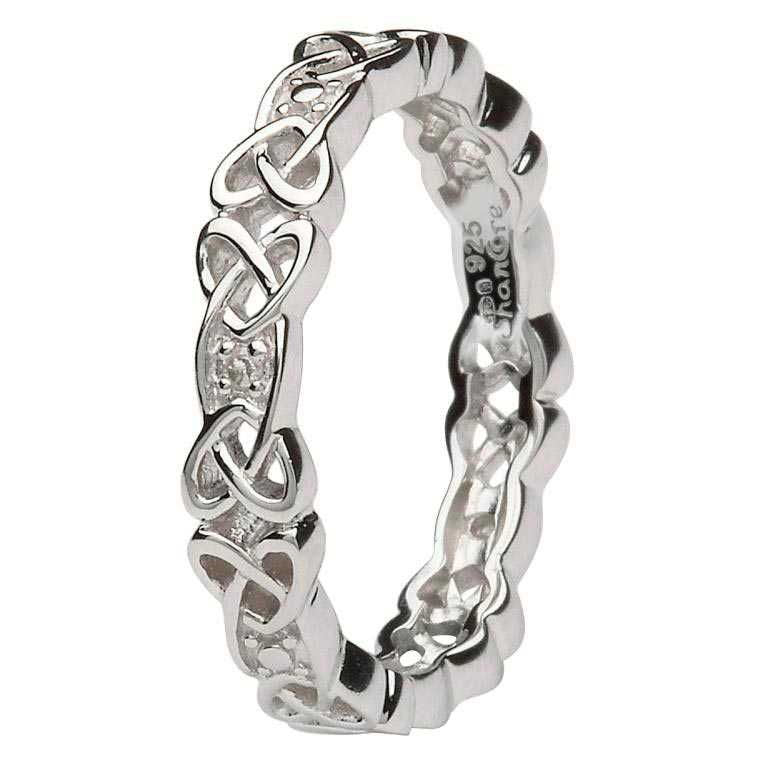Narrow Silver Knot ring with diamond chips