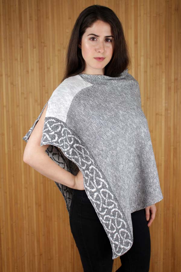 Celtic knot poncho in soft gray/white coloring 