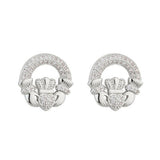 Rhodium Crystal Claddagh Stud Earrings
