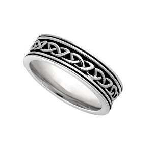 Ladies silver oxidised celtic eternity knot ring in sterling silver.  Made in Ireland.  Scottish Treasures Celtic Corner