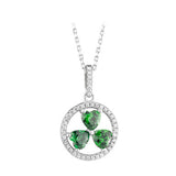 Sterling silver shamrock pendant with green and clear crystal cz stones.  Made in Ireland.  18 inch chain.  Scottish Treasures Celtic corner
