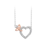 Sterling silver crystal heart with trinity knot in rose gold.  Made in Ireland.  Celtic Corner. Celtic Tides