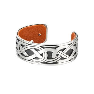 Rhodium and Leather Celtic Knot Cuff Bangle - Celtic Corner / Scottish Treasures