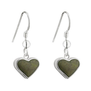 Sterling Silver heart earring with connemara marble center.  Made in Irleland