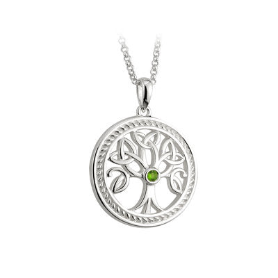 Sterling silver tree of life pendant with green crystal stone