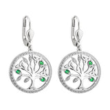 Sterling silver tree of life earrings with green stone accents